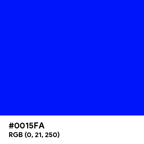 Blue (Hex code: 0015FA) Thumbnail