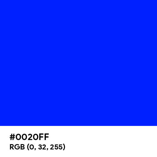 Blue (Hex code: 0020FF) Thumbnail