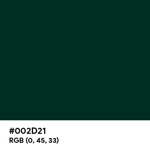 Dark Green (Hex code: 002D21) Thumbnail