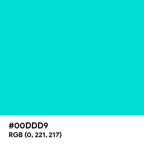 Bright Turquoise (Hex code: 00DDD9) Thumbnail