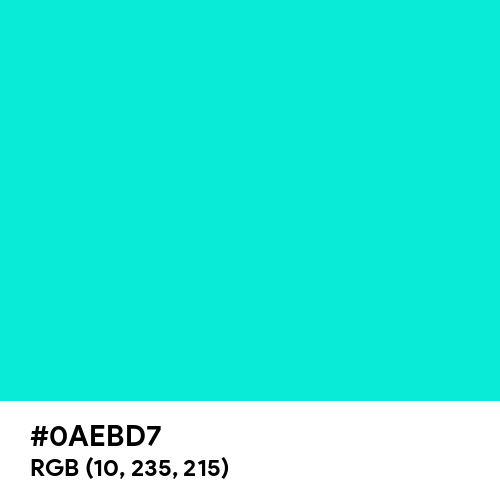 Bright Turquoise (Hex code: 0AEBD7) Thumbnail