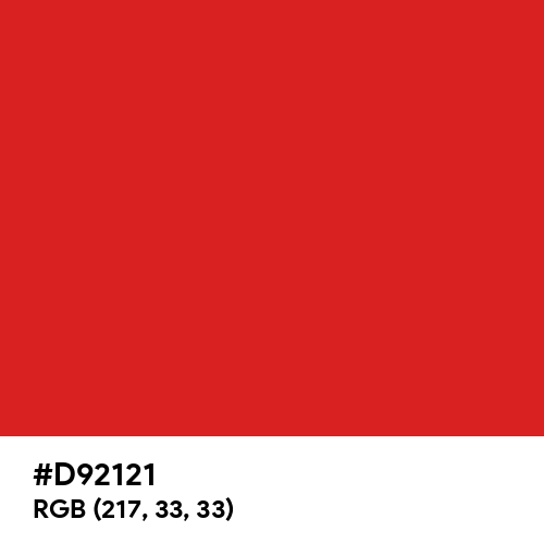 Maximum Red (Hex code: D92121) Thumbnail