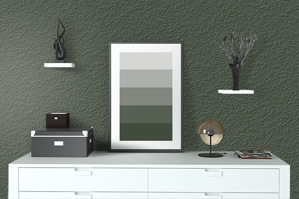 Pretty Photo frame on 千歳緑 (Chitosemidori) color drawing room interior textured wall