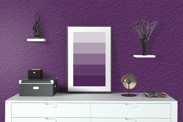Pretty Photo frame on Imperial Purple color drawing room interior textured wall