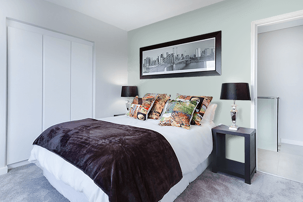 Pretty Photo frame on Sky Gray color Bedroom interior wall color