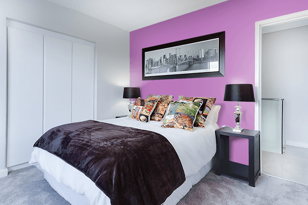 Pretty Photo frame on Purple Wine color Bedroom interior wall color