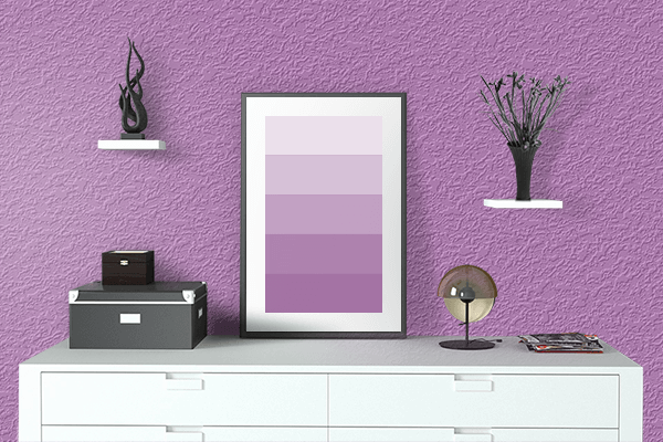 Pretty Photo frame on Purple Wine color drawing room interior textured wall
