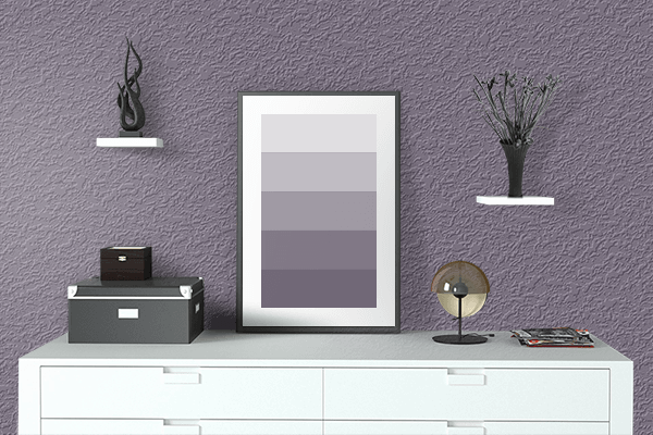 Pretty Photo frame on Purple Sage color drawing room interior textured wall