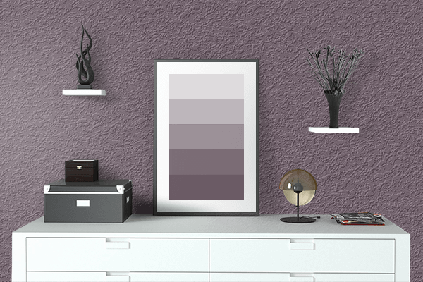 Pretty Photo frame on Black Plum color drawing room interior textured wall