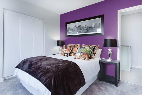 Pretty Photo frame on Amaranth Purple color Bedroom interior wall color