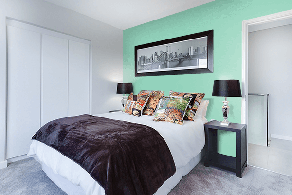 Pretty Photo frame on Larimar Green color Bedroom interior wall color