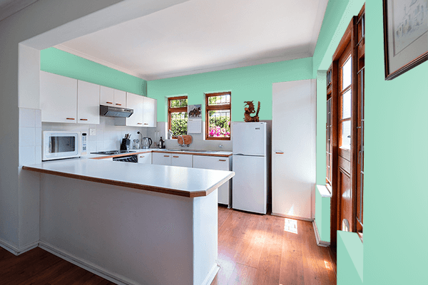 Pretty Photo frame on Larimar Green color kitchen interior wall color