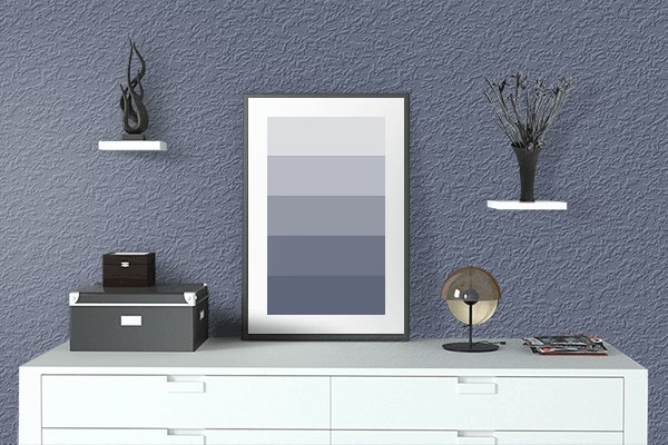 Pretty Photo frame on Dusty Navy color drawing room interior textured wall