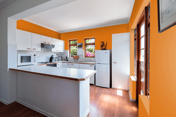 Pretty Photo frame on Gold Orange color kitchen interior wall color