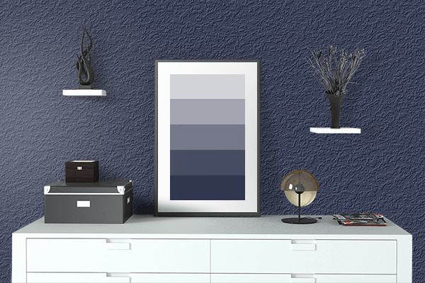 Pretty Photo frame on Dark Navy color drawing room interior textured wall