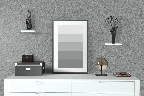 Pretty Photo frame on Wolf Gray color drawing room interior textured wall