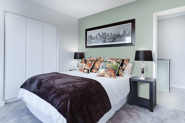 Pretty Photo frame on Aqua Gray color Bedroom interior wall color