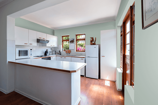 Pretty Photo frame on Aqua Gray color kitchen interior wall color