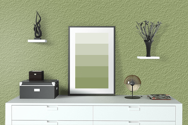 Pretty Photo frame on Leaf Green (Pantone) color drawing room interior textured wall
