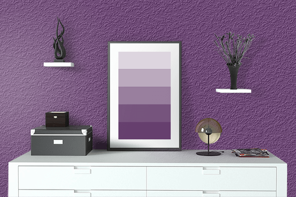 Pretty Photo frame on Purple Magic color drawing room interior textured wall
