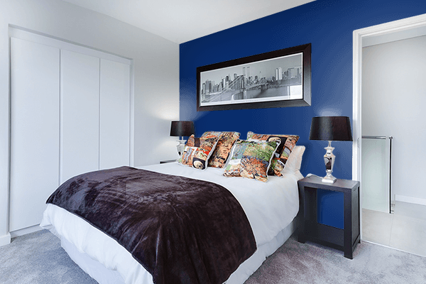 Pretty Photo frame on Dark Ultramarine color Bedroom interior wall color