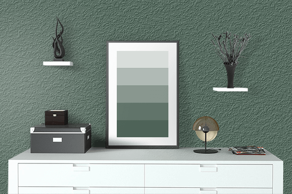 Pretty Photo frame on Cucumber Green color drawing room interior textured wall