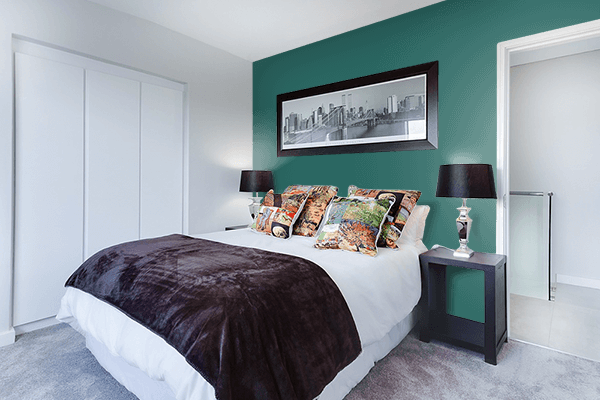Pretty Photo frame on Lush Green color Bedroom interior wall color