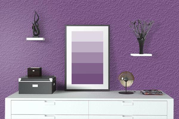 Pretty Photo frame on Violet Purple color drawing room interior textured wall