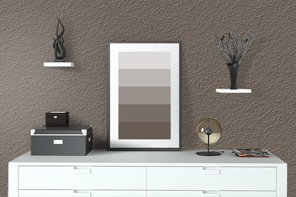 Pretty Photo frame on Chocolate Chip color drawing room interior textured wall