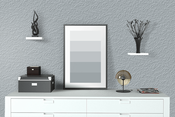 Pretty Photo frame on Cool Silver color drawing room interior textured wall