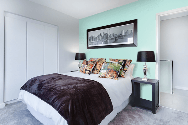Pretty Photo frame on Fair Aqua color Bedroom interior wall color