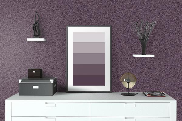 Pretty Photo frame on Blackberry Wine color drawing room interior textured wall
