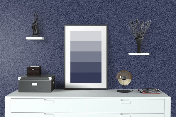 Pretty Photo frame on Indigo Violet color drawing room interior textured wall
