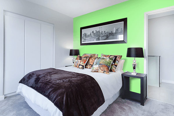 Pretty Photo frame on Bright Pastel Green color Bedroom interior wall color