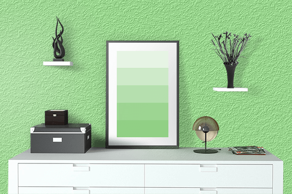 Pretty Photo frame on Bright Pastel Green color drawing room interior textured wall