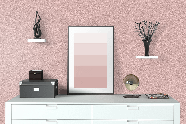 Pretty Photo frame on Gossamer Pink color drawing room interior textured wall