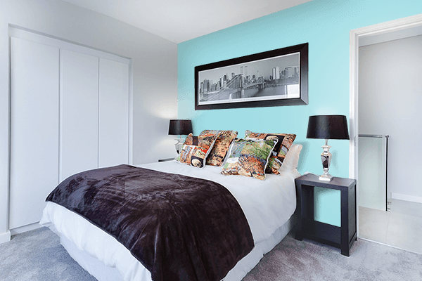 Pretty Photo frame on Dusty Aqua color Bedroom interior wall color