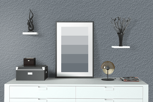 Pretty Photo frame on Shark Gray color drawing room interior textured wall