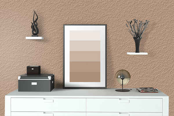 Pretty Photo frame on Light Brown color drawing room interior textured wall