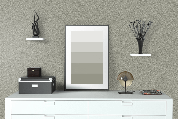 Pretty Photo frame on Dusty Sage color drawing room interior textured wall