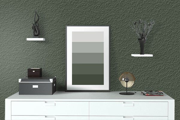 Pretty Photo frame on Chrome Green color drawing room interior textured wall