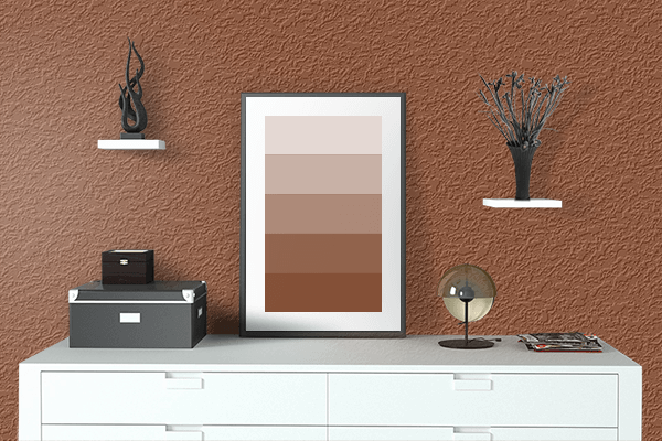 Pretty Photo frame on Madeira Brown color drawing room interior textured wall