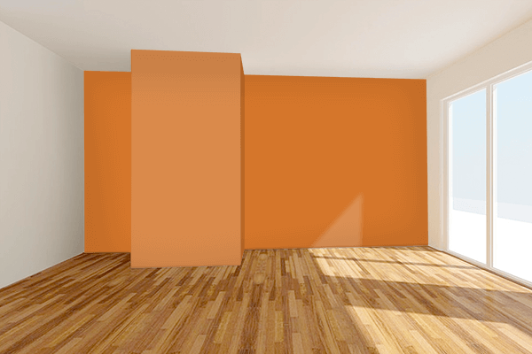 Pretty Photo frame on Bitter Orange color Living room wal color