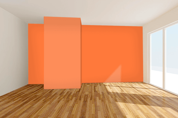 Pretty Photo frame on Highlighter Orange color Living room wal color