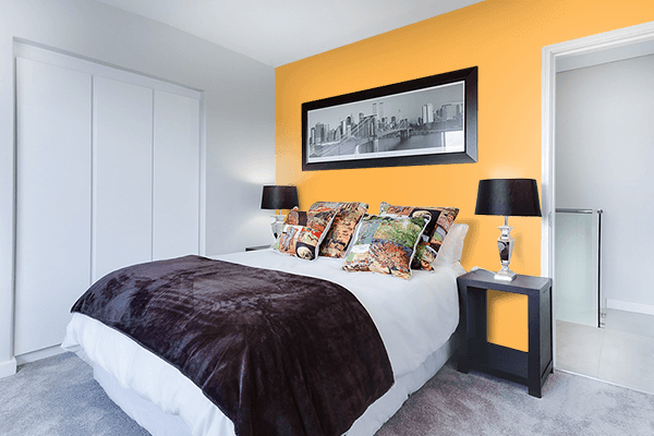 Pretty Photo frame on Bright Pastel Orange color Bedroom interior wall color