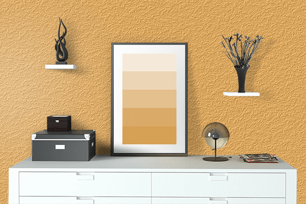 Pretty Photo frame on Bright Pastel Orange color drawing room interior textured wall