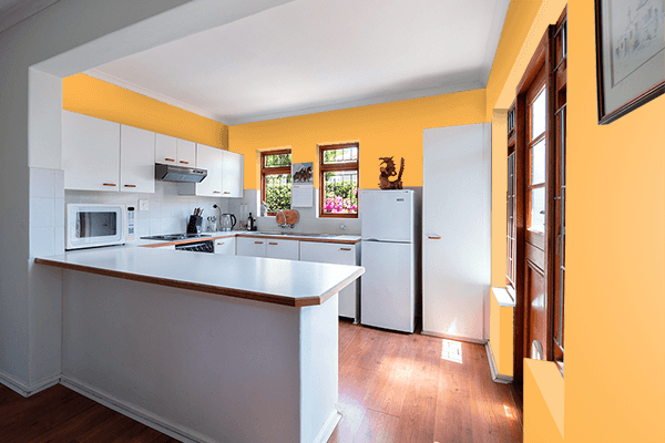 Pretty Photo frame on Bright Pastel Orange color kitchen interior wall color