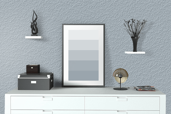 Pretty Photo frame on Silvery Blue color drawing room interior textured wall
