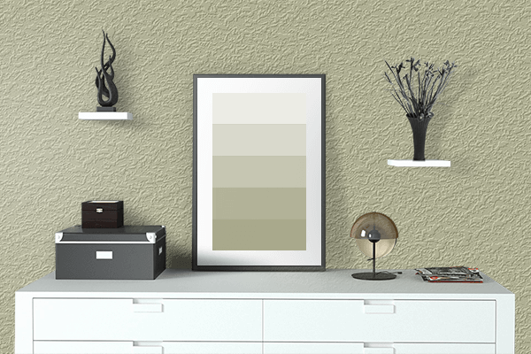 Pretty Photo frame on Pale Olive color drawing room interior textured wall