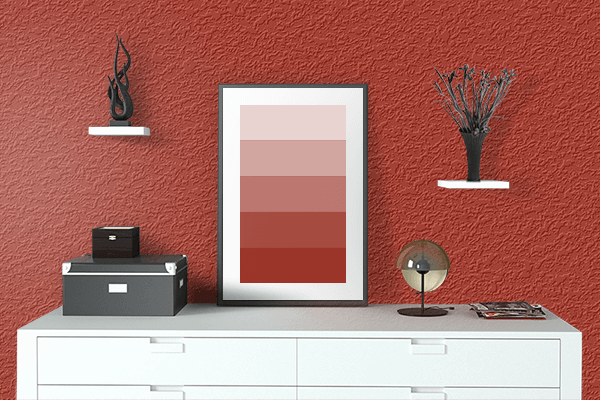 Pretty Photo frame on Vintage Red color drawing room interior textured wall